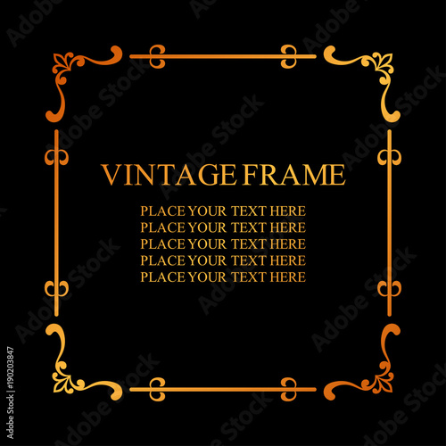 Vintage decorative frame. Elegant ornamental template for design of birthday and greeting card, wedding invitation with place for text. Vector illustration