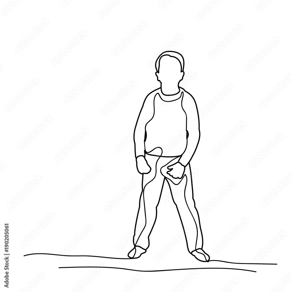 Cartoon Man Walks Alone On The Empty Street And Is Happy, Vector  Illustration. Black Outlined And White Colored. Royalty Free SVG, Cliparts,  Vectors, and Stock Illustration. Image 170688420.