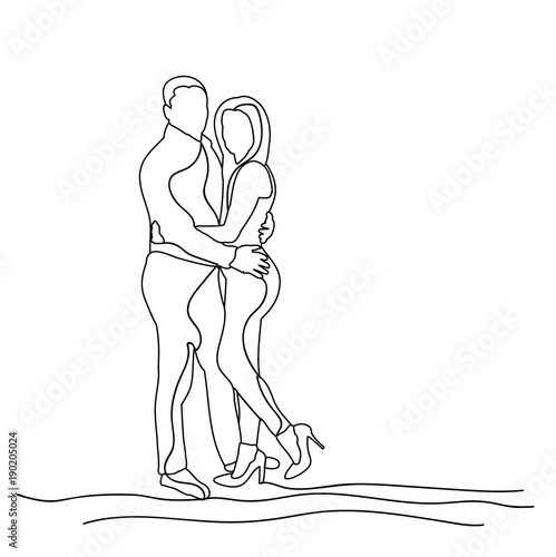 Fototapeta Naklejka Na Ścianę i Meble -  sketch of guy and girl hugging on white background, isolated