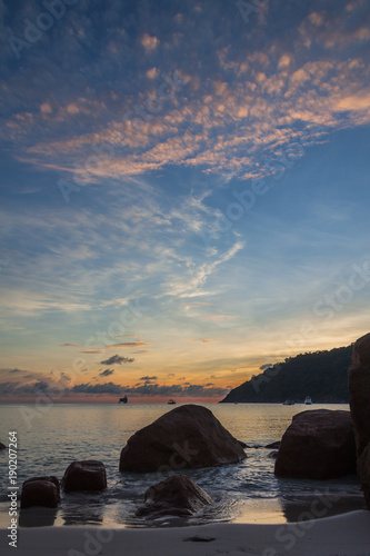 Beautiful view of sea and seaside of malaysian Redang island after sunset