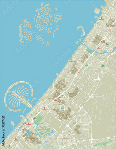 Fotografia Vector city map of Dubai with well organized separated layers.