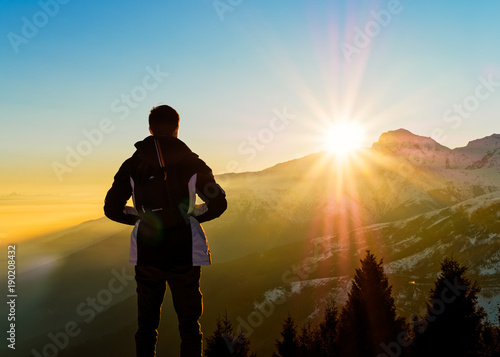 Young man contemplate sunset on the Alps © MaxPhotoArt