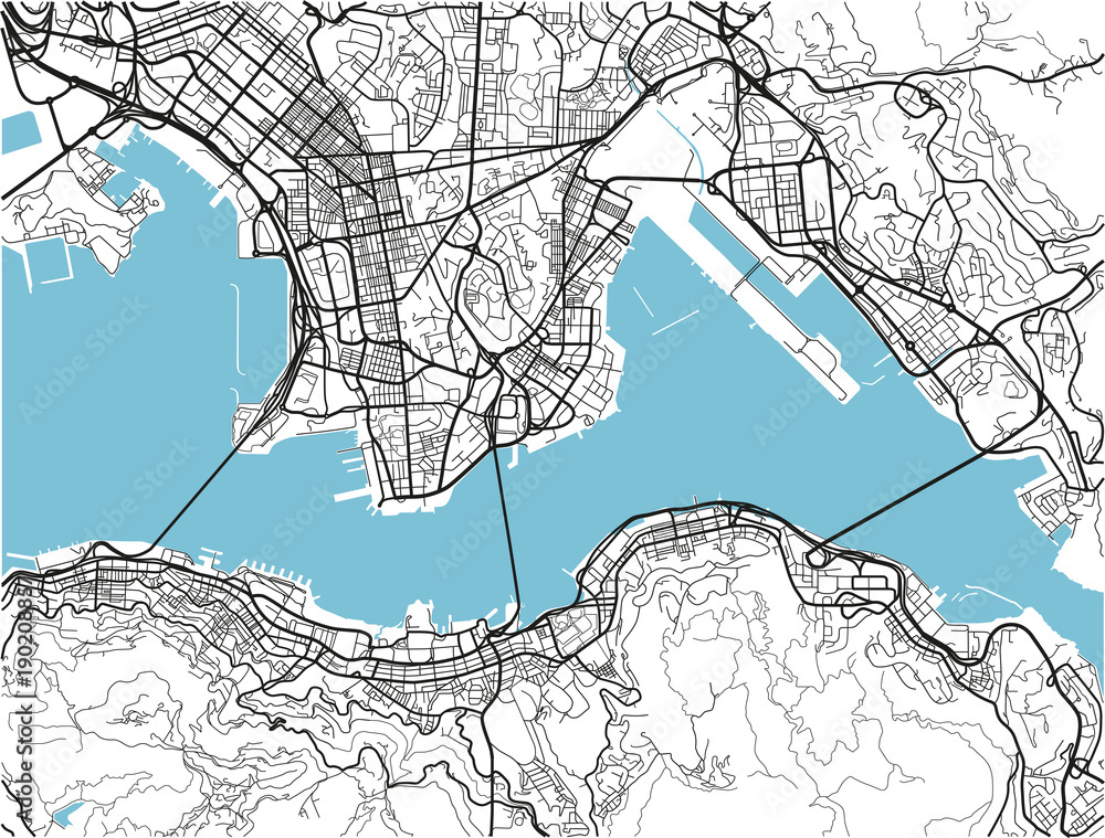 Black and white vector city map of Hong Kong with well organized