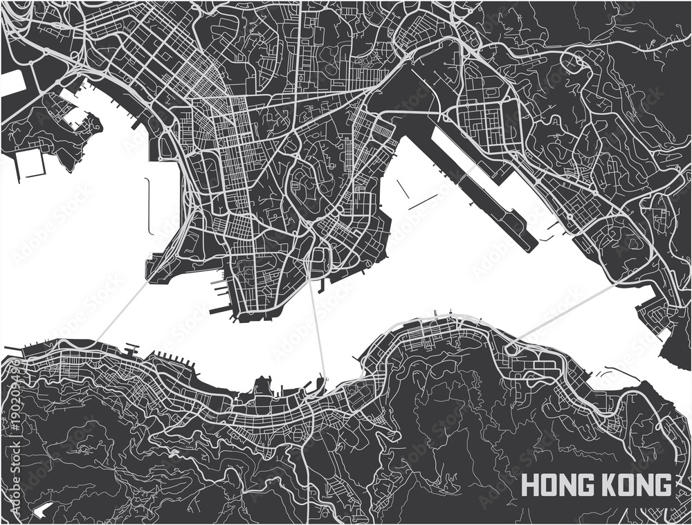 Plakat Minimalistyczny projekt plakatu mapę miasta Hong Kong.
