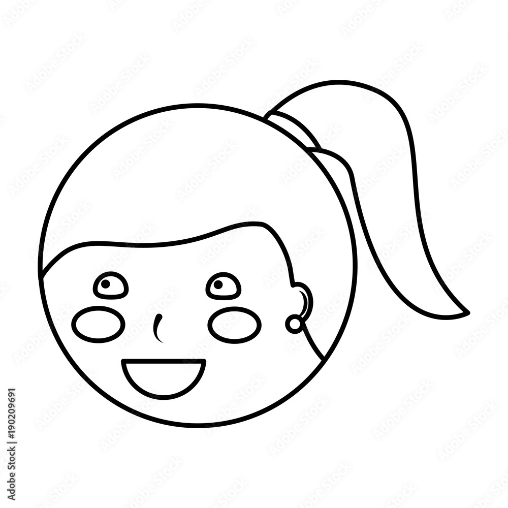 young cute girl face happy character vector illustration outline design young cute girl face happy character vector illustration outline design