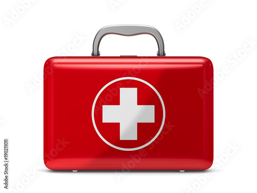 First aid kit on white background. Isolated 3D illustration