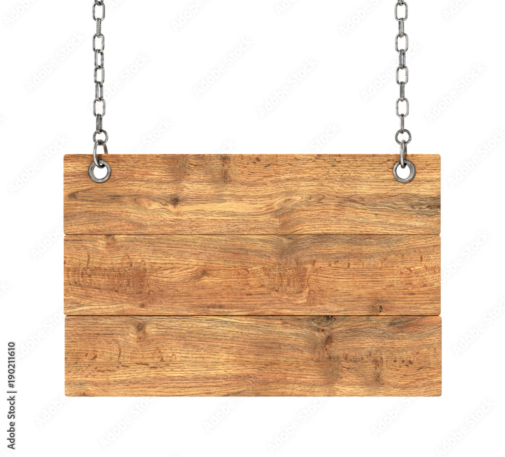 Wooden sign on the chains. 3D illustration. Wooden sign on the chains. 3D illustration.
