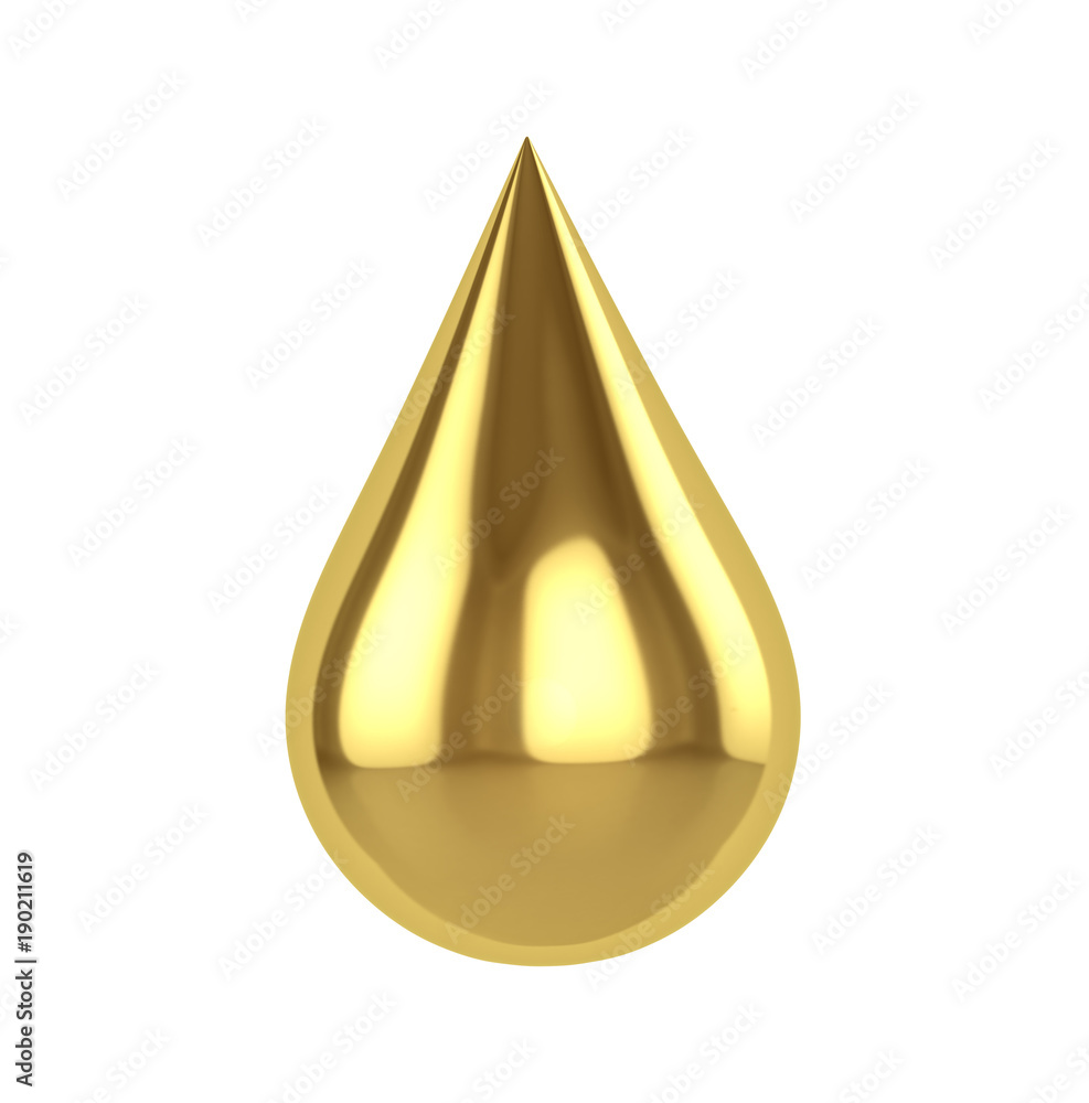 A drop of gold on a white background. 3D illustration A drop of gold on a white background. 3D illustration