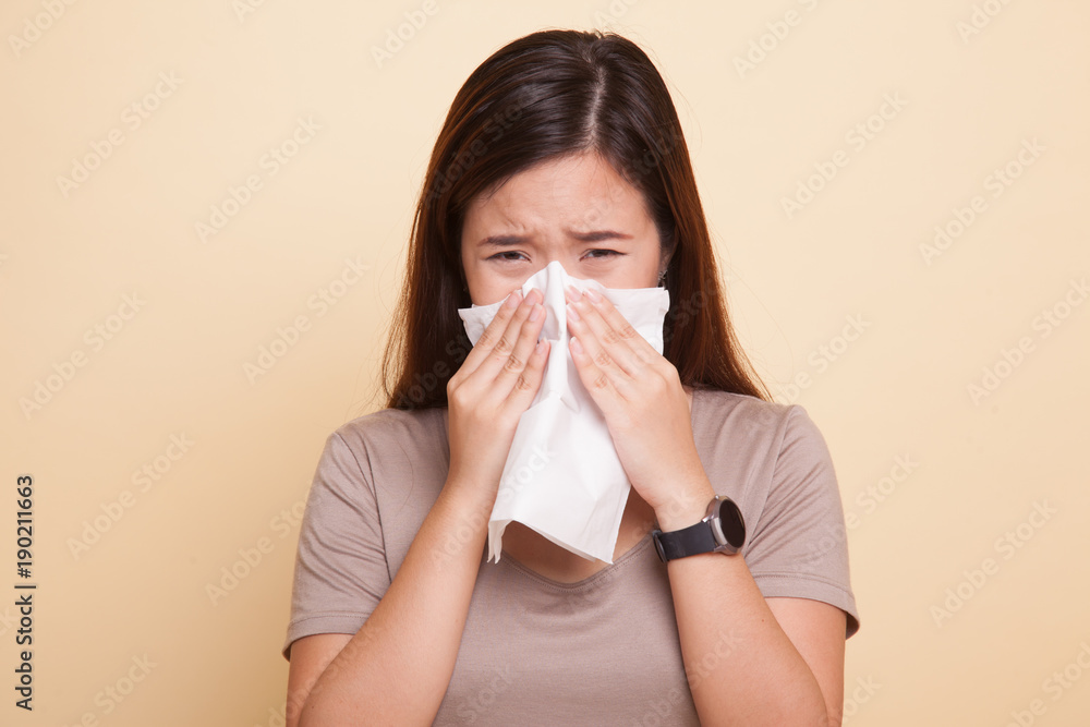 Young Asian woman got sick and flu. Young Asian woman got sick and flu.