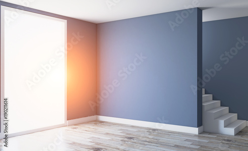 Blank room. 3D rendering. Sunset