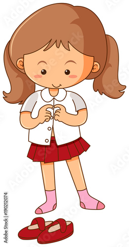 Little girl getting dress on white background