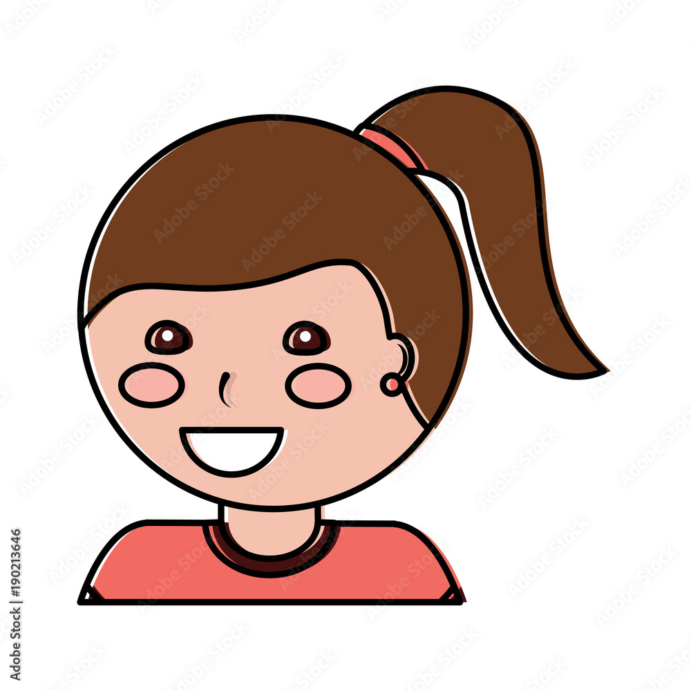 young cute girl face happy character vector illustration young cute girl face happy character vector illustration