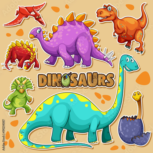 Different types of dinosaurs on poster