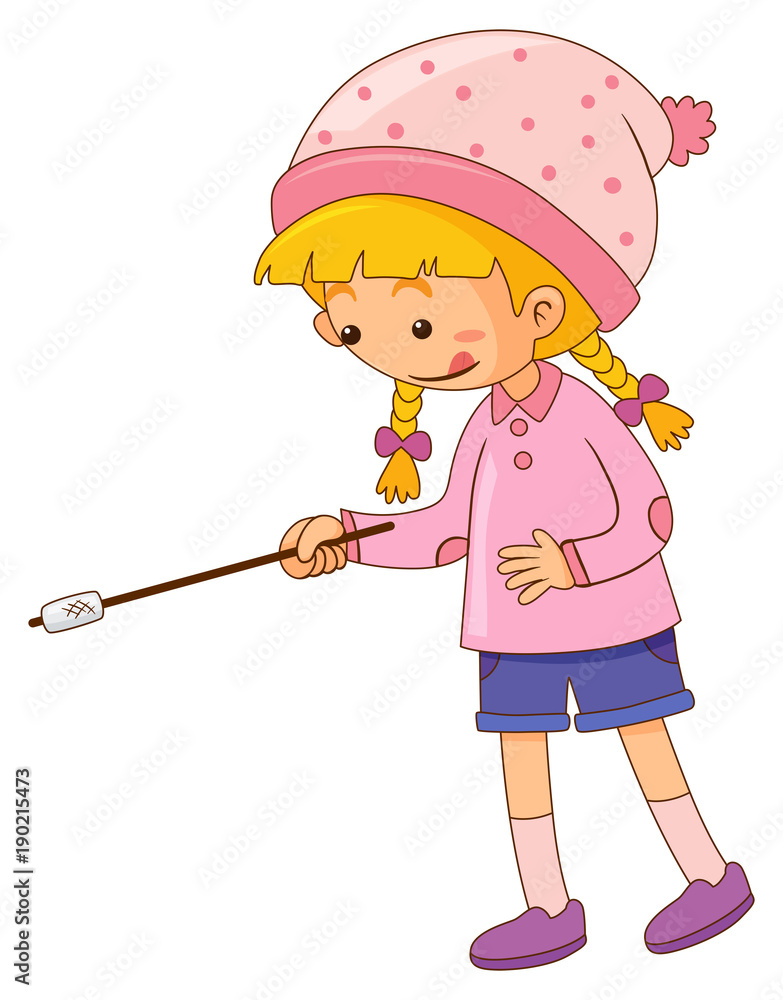 Girl with marshmallow on stick Girl with marshmallow on stick