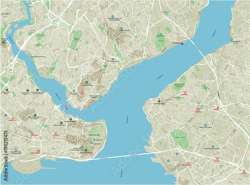Vector city map of Istanbul with well organized separated layers.