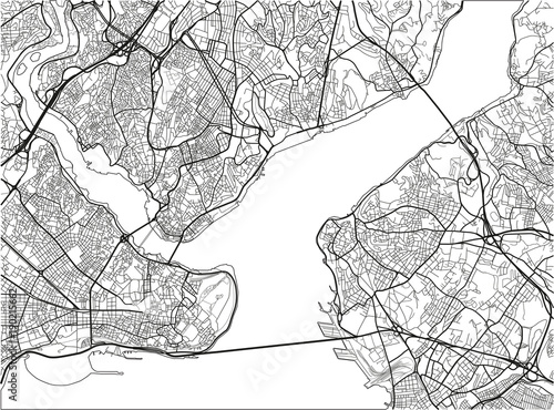 Obraz na plátně Black and white vector city map of Istanbul with well organized separated layers