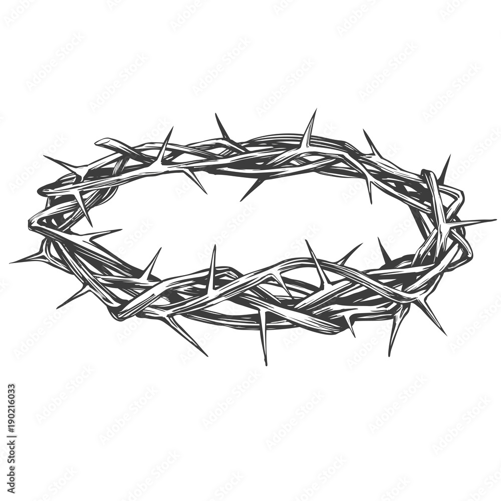 Fototapeta premium crown of thorns, easter religious symbol of Christianity hand drawn vector illustration sketch