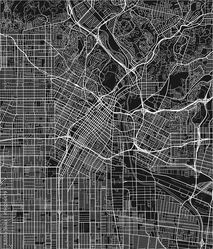 Black and white vector city map of Los Angeles with well organized ...