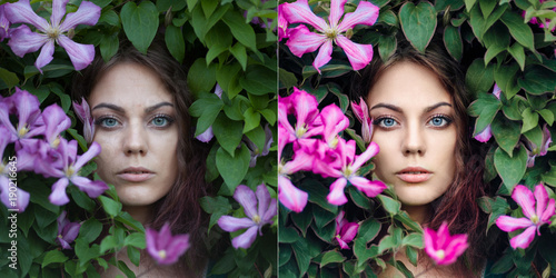 Perfectly retouched -  before and after girl portrait. photo
