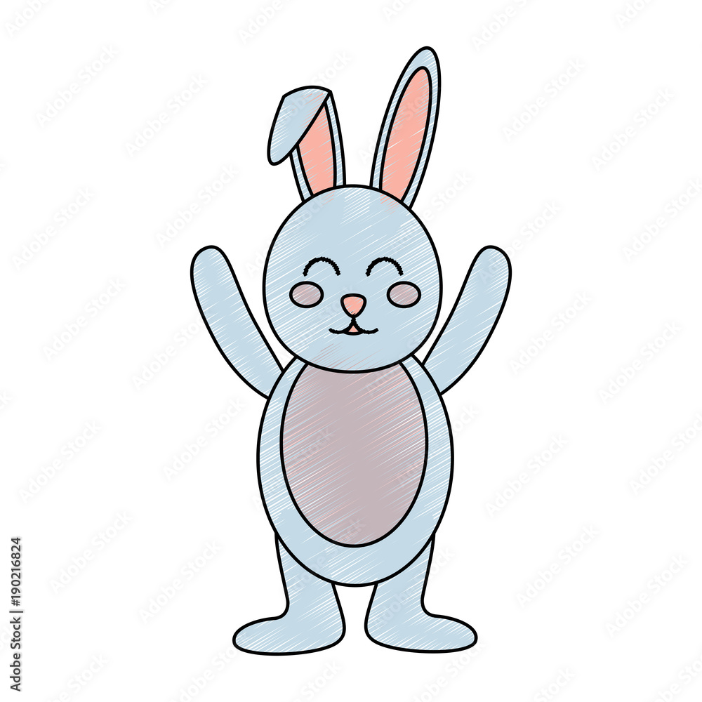 Obraz premium cute standing little bunny with hands up vector illustration