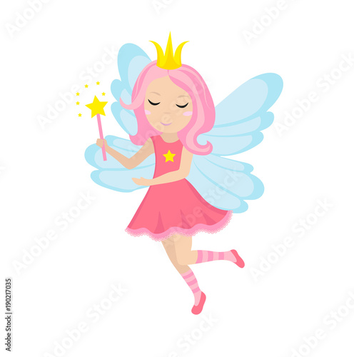Cute little fairy icon, cartoon style. Isolated on white background. Vector illustration