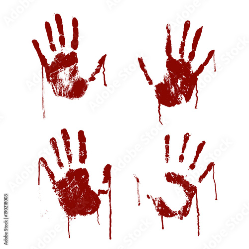 Red Bloody Scary Hands Imprint Set. Vector