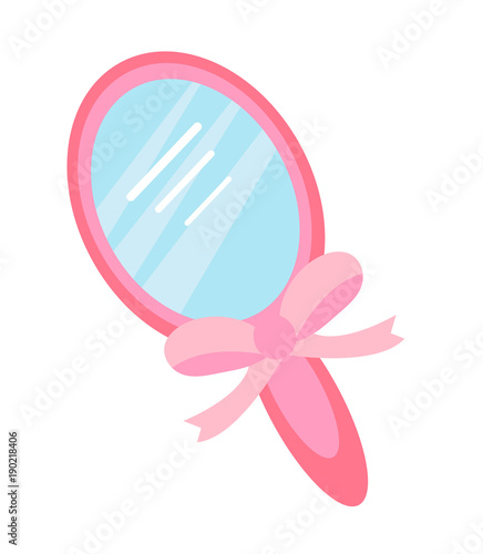 Pink mirror icon, flat, cartoon style. Isolated on white background. Vector illustration
