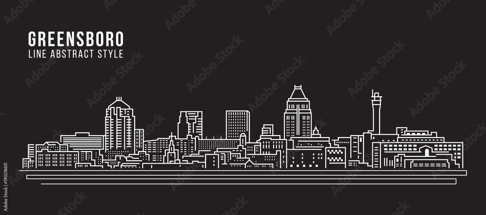 Cityscape Building Line art Vector Illustration design - Greensboro city