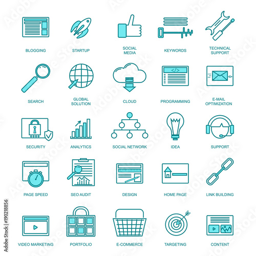 Development Signs Thin Line Icon Set. Vector