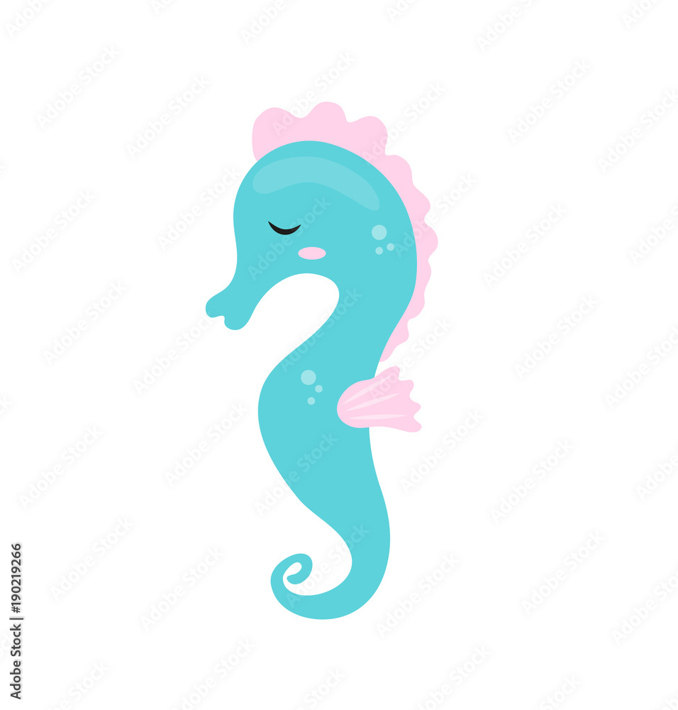 Cute seahorse icon, flat, cartoon style. Isolated on white background. Vector illustration Cute seahorse icon, flat, cartoon style. Isolated on white background. Vector illustration