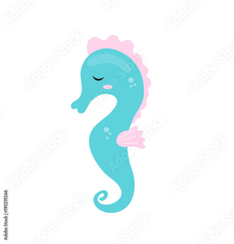Cute seahorse icon, flat, cartoon style. Isolated on white background. Vector illustration