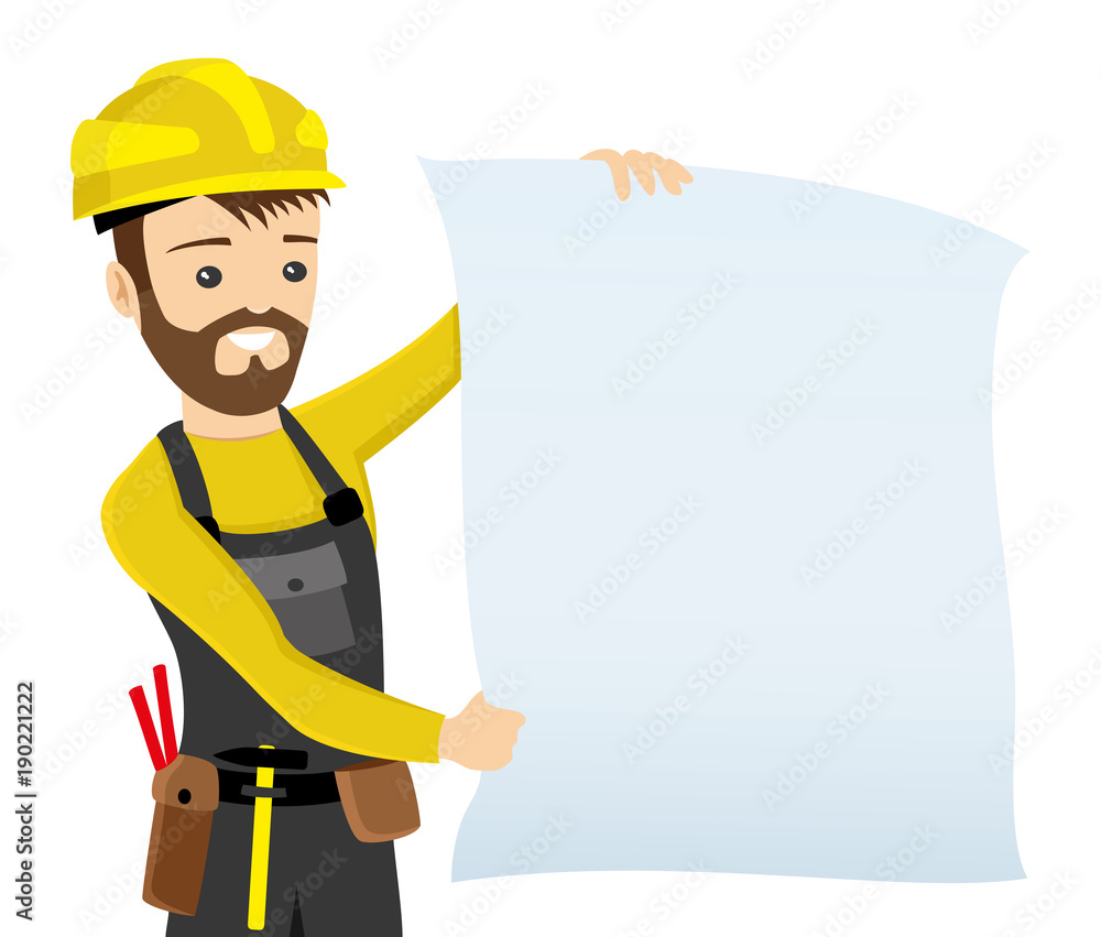 Builder in yellow helmet on white background. Builder in yellow helmet on white background.