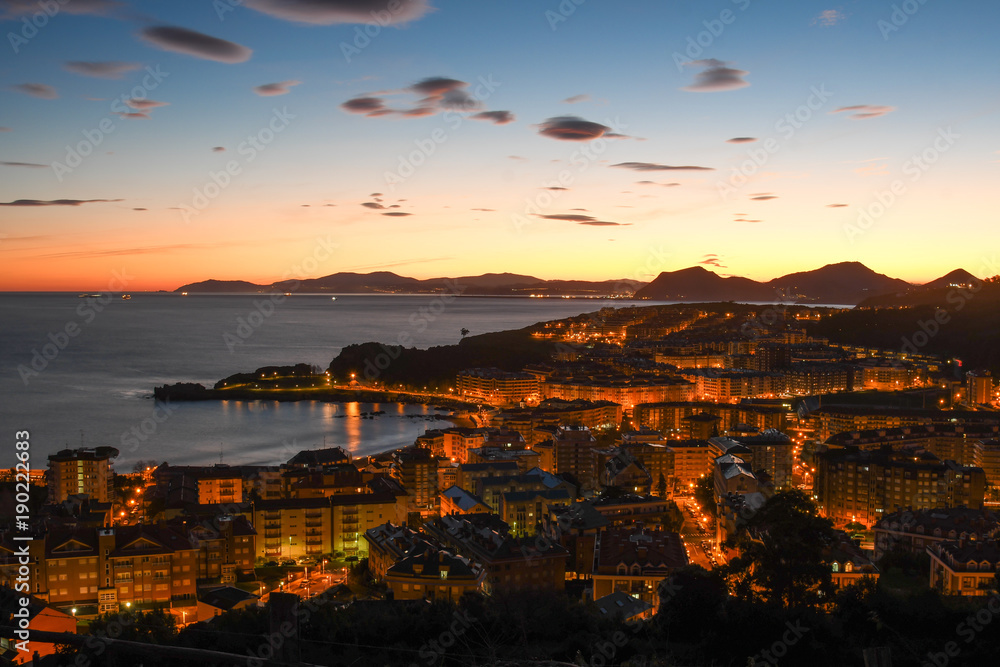 Night and panoramic view of Castro Urdiales, Cantabria, Spain. 