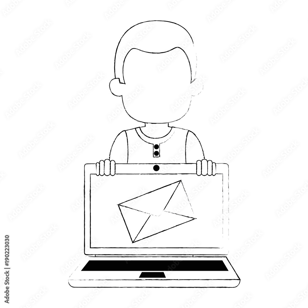 man using laptop with envelope mail vector illustration design man using laptop with envelope mail vector illustration design