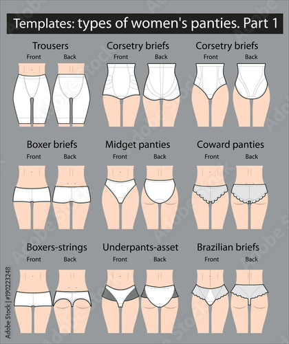 Templates of different types of women's panties to create color