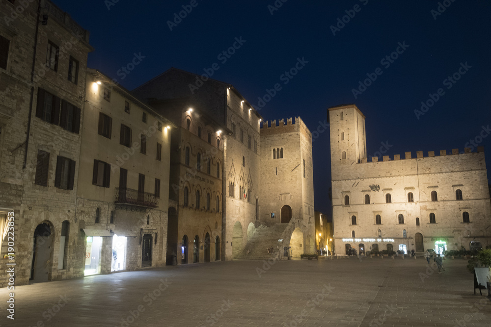 The main square of Todi, Umbria, by night