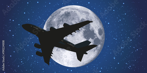 avion - passager - vol - voyage - lune - vacances - clair de lune - nuit - transport aérien - avion de ligne