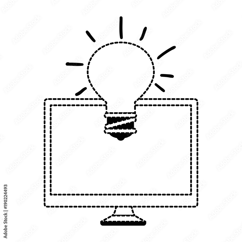 monitor computer with bulb vector illustration design monitor computer with bulb vector illustration design