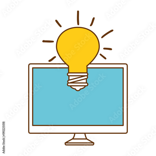 monitor computer with bulb vector illustration design