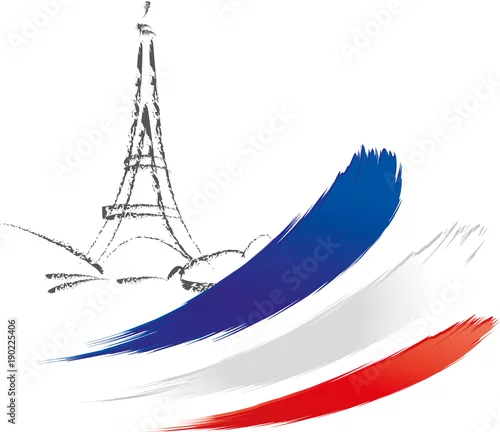 Fototapeta samoprzylepna Wycieczka do Francji w stolicy Paryżu. Wieża Eiffla i trójkolorowy