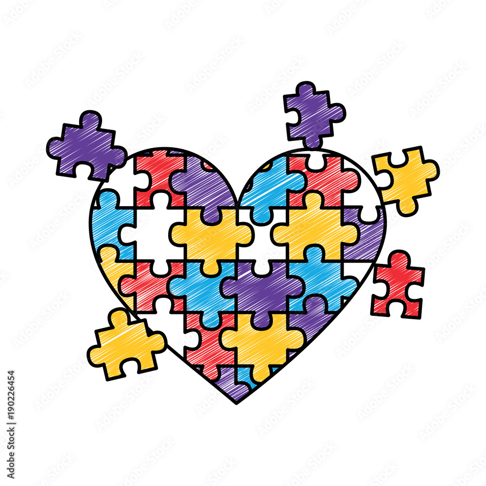 jigsaw puzzle heart pieces connect solution vector illustration drawing  color design Stock Vector | Adobe Stock