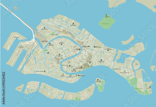 Valokuvatapetti Vector city map of Venice with well organized separated layers.