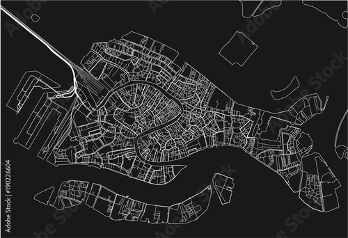 Photo Black and white vector city map of Venice with well organized separated layers
