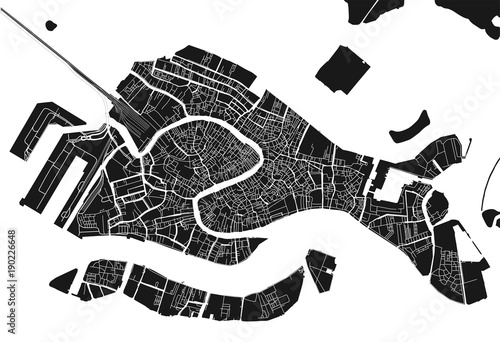 Black and white vector city map of Venice with well organized separated layers.