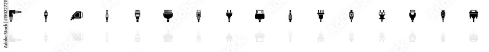 Plug icons - Black horizontal Illustration symbol on White Background with a mirror Shadow reflection. Flat Vector Icon. Plug icons - Black horizontal Illustration symbol on White Background with a mirror Shadow reflection. Flat Vector Icon.