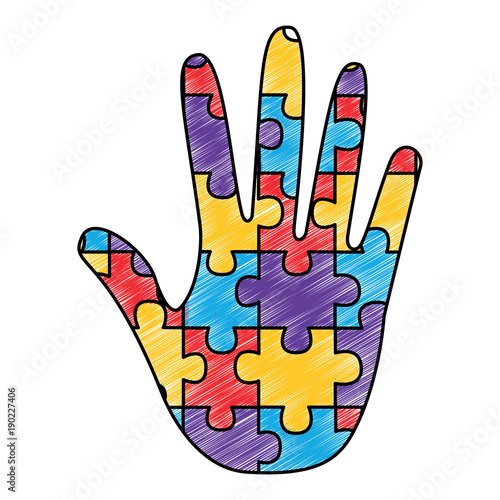 hand made puzzle pieces for autism awareness care vector illustration drawing color design