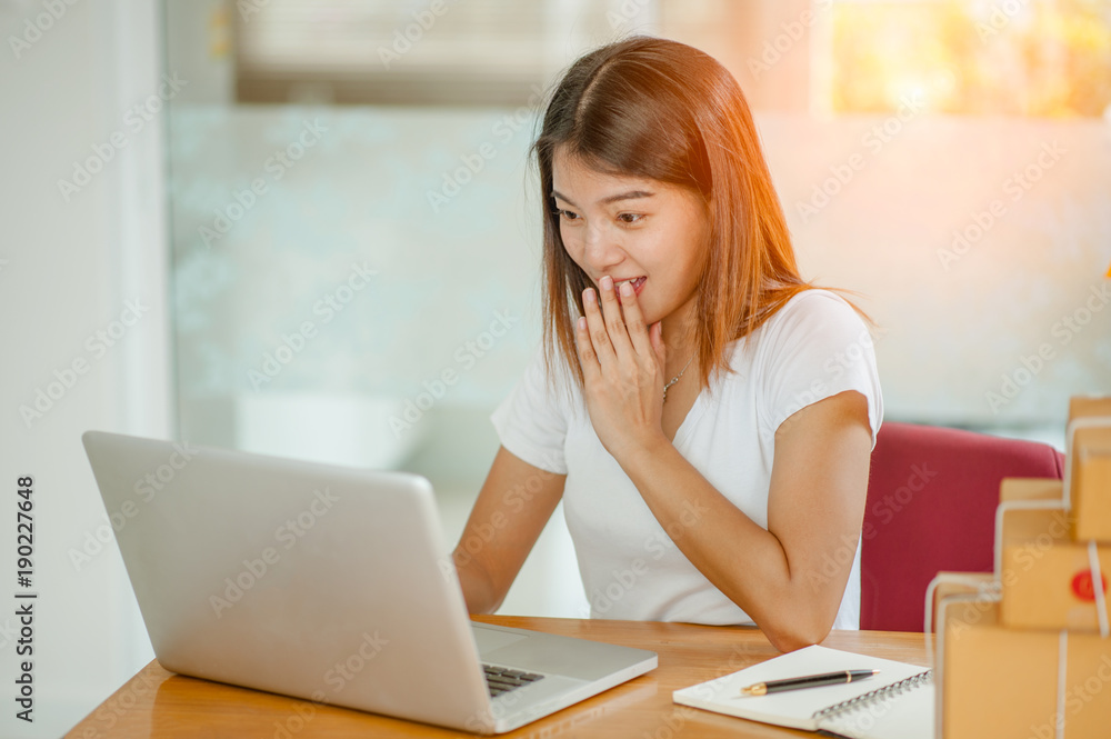 beautiful women owner business woman work at home for online shopping .online business concept beautiful women owner business woman work at home for online shopping .online business concept