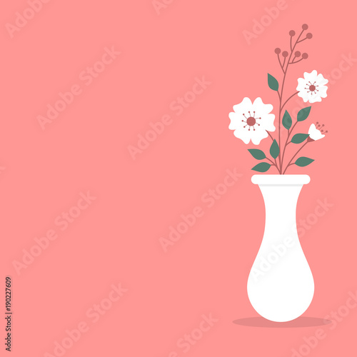 Blank light red banner with white vase and flowers