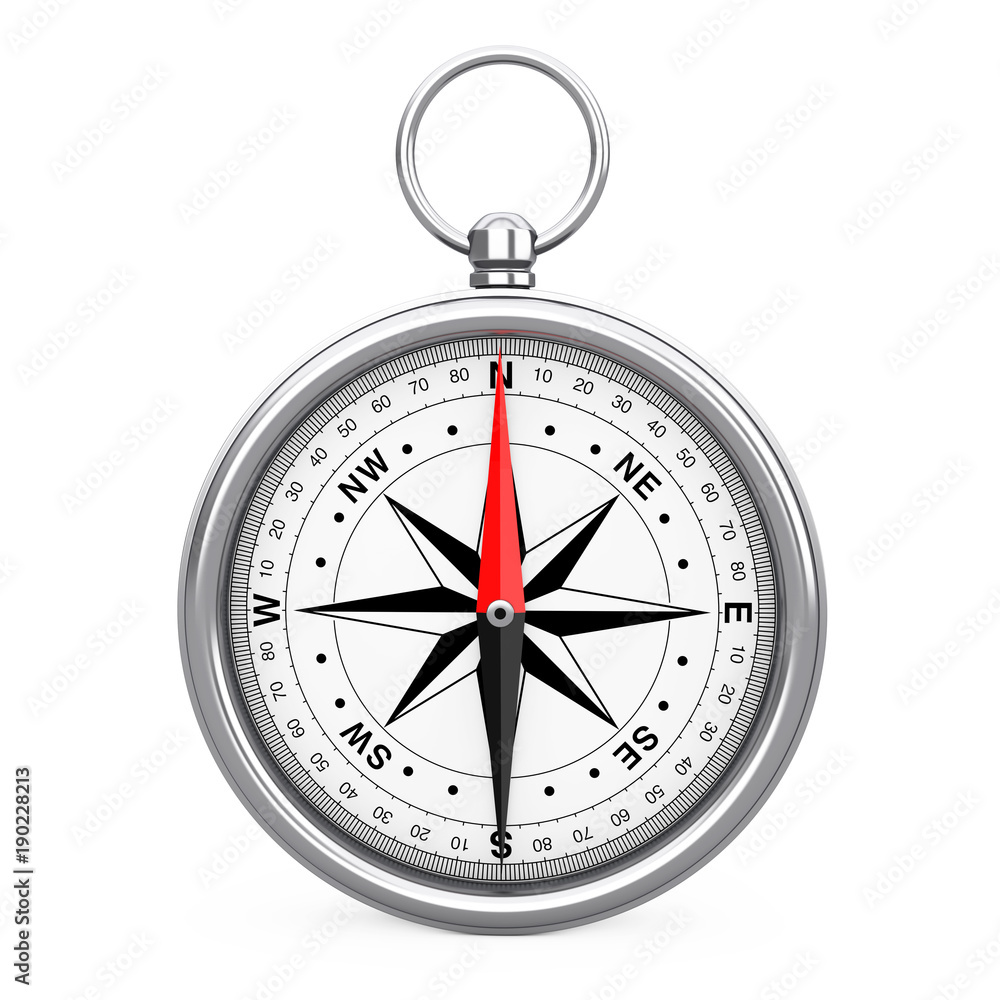 Glossy Vintage Compass with Windrose. 3d Rendering