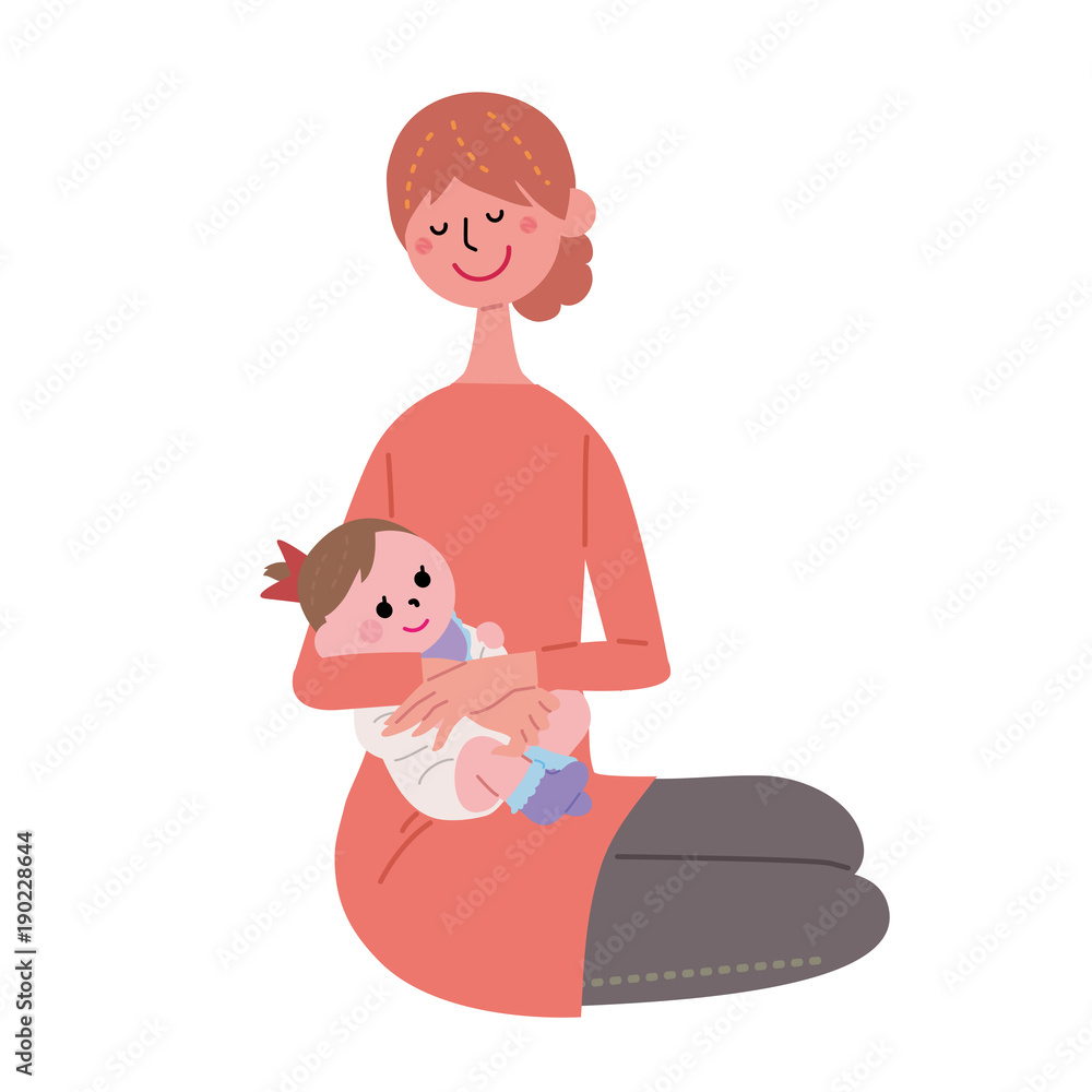 赤ちゃんを抱っこする　女性　イラスト